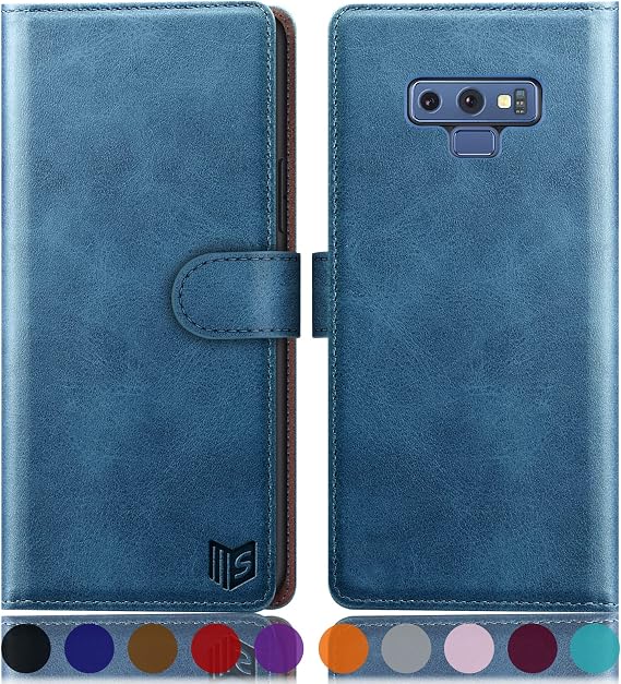 SUANPOT for Samsung Galaxy Note 9 6.4" with RFID Blocking Leather Wallet case Credit Card Holder, Flip Folio Book Phone case Cover Purse Poket for Women Men for Samsung Note 9 case Wallet (Sky Blue)