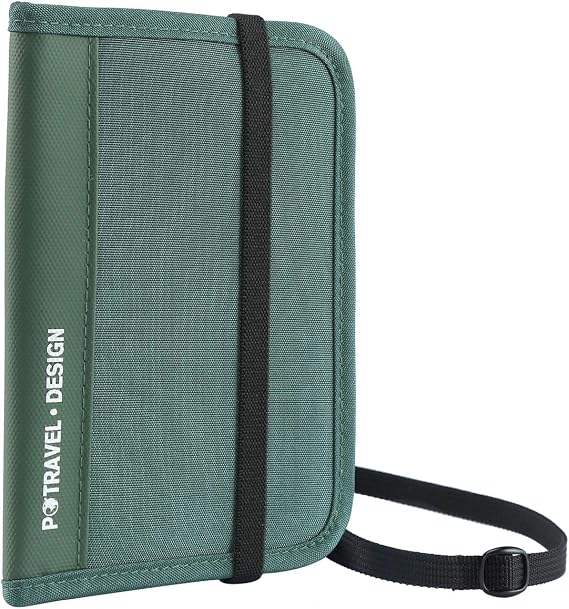RFID Travel Passport Wallet, Crossbody Wallet Purse with Removable Strap (PTRAVEL Series), Travel Documents Organizer, Bifold Zipper Wallet, 13 Pockets (Green) ...
