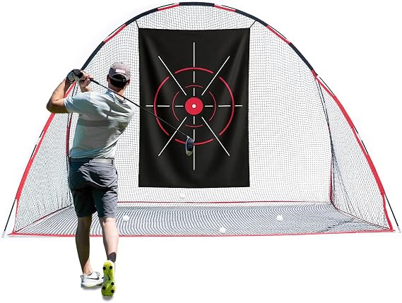 Golf Net, 10 X 7 Ft Foldable Golf Practice Net with Side Barrier and Carrying Bag for Home Backyard Garage Practising Training Driving Chipping Swing