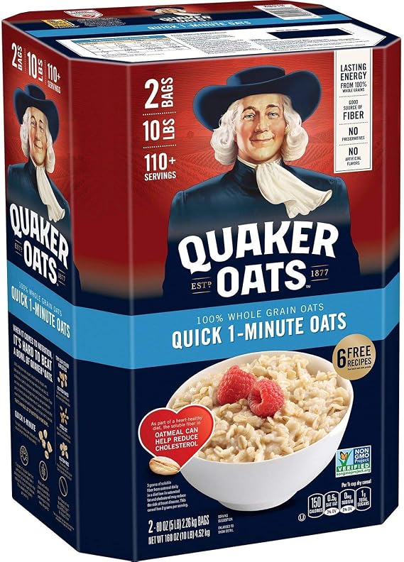 Quaker Official Quick Oatmeal 10.9 lbs 2.26 kg x 2 Bags, Thinner, Hot Milk, Boiling Water, Microwave, Fibers, Oats