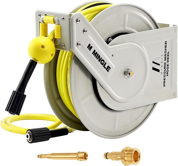 M MINGLE Retractable Pressure Washer Reel, Compatible with Karcher K2-K7 | 1/4" × 60ft Wall Mounted Pressure Washer Hose Reel, 3600 PSI
