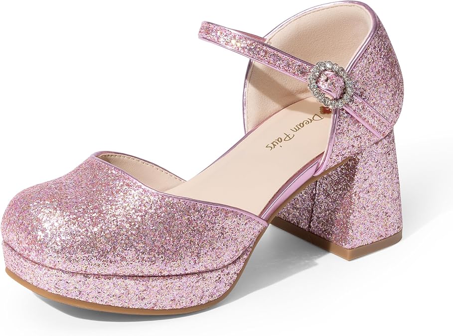 DREAM PAIRS Girls Dress Shoes Flower Platform Heels | Roomy Square Toe Buckle Ankle Strap High Heel Prom Party Wedding Pump for Little Big Girl