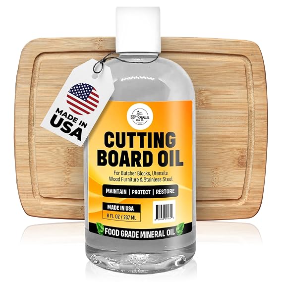 Food Grade Mineral Oil (8 Oz) | Food Safe Cutting Board Oil for Butcher Blocks, Salad Bowls, Charcuterie | Kitchen Countertops Conditioner - Works on Wood, Marble, Granite, Soapstone | 8 OUNCES