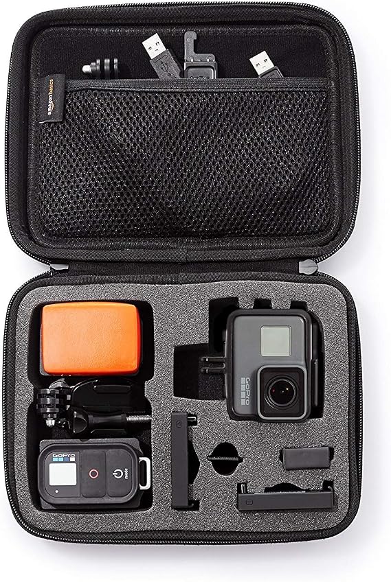 Amazon Basics Small Portable Protective Carrying Case for GoPro and Action Camera, Padded with Secure Handle, 9 x 7 x 2.5 inches, Black