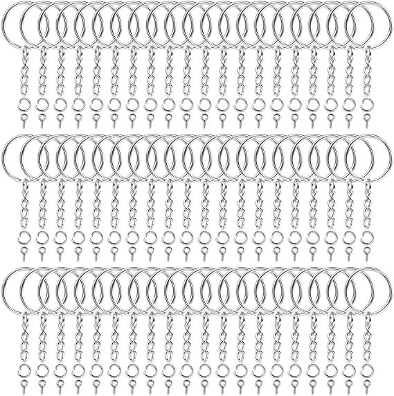 Audab 360Pcs Keychain Bulk, 120Pcs Keychain Rings with Chain and Open Jump Ring with Screw Eye Pins for Crafts and Jewelry Making