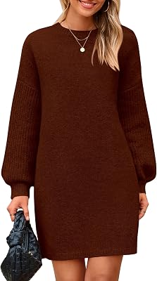 PRETTYGARDEN Womens Oversized Sweater Dress 2025 Fall Long Sleeve Crewneck Chunky Knit Slouchy Winter Pullover Sweaters Coffee,Medium