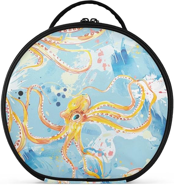 Watercolor Ocean Animal animal sea Lemon Sky Blue Cosmetics Bag Travel-Size Accessories Waterproof Large Make Up Bag with adjustable dividers 11 IN