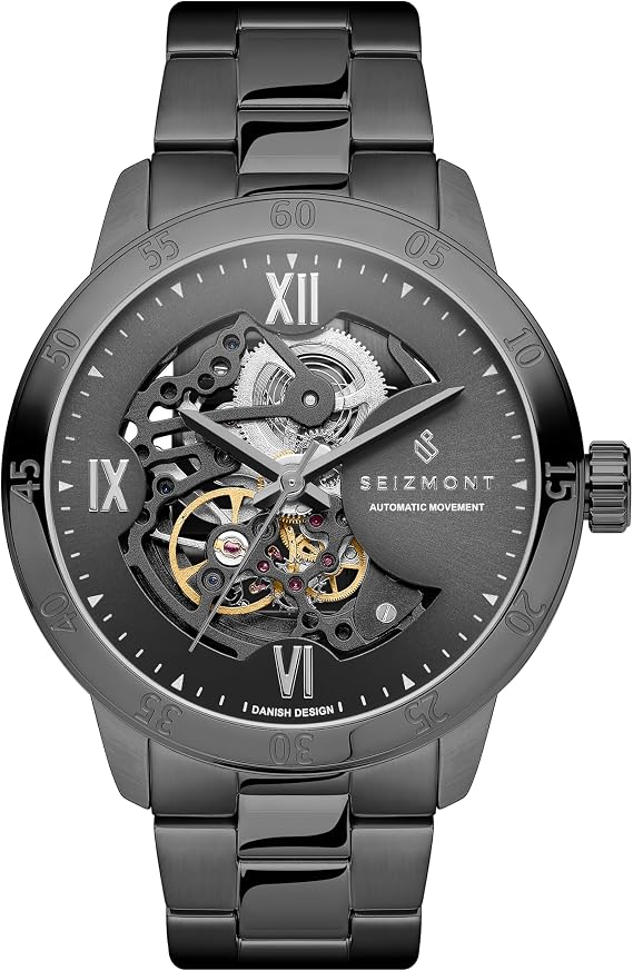 Men's Watch - Men's Automatic Watch - Gunmetal Grey Skeleton Watch - 316L Stainless Steel & Sapphire Glass