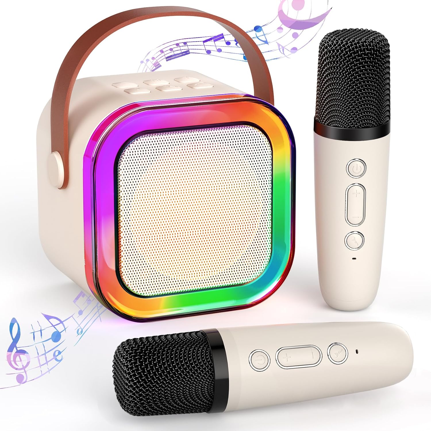 TAEMVV Çocuklar Yetişkinler için Mini Karaoke Makinesi, 2 Kablosuz Mikrofon ve LED Renkli Işıklarla Taşınabilir Bluetooth Karaoke Hoparlör, 4, 5, 6, 7, 8, 9, 10,11,12 yaş ve üzeri Kızlar/Erkekler için Ev