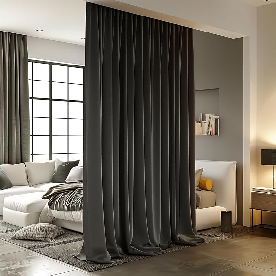 Room Divider Curtains for Ceiling Track Rod, Blackout Ceiling Track Curtains with Hooks Noise Reduction Privacy Curtain for Wall Ceiling Mount Track, 4.3 ft Wide x 10 ft Tall, Black, 1Panel
