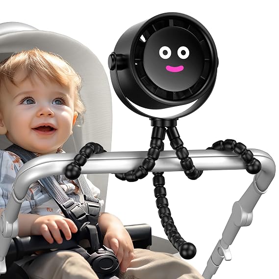 Koonie Portable Stroller Fan,Rechargeable Battery Operated, 5 Speeds with High-Speed Cooling, 17H Runtime, Digital Display, 360 Rotation, Ultra-Quiet, Flexible Tripod for Car Seats, Tents, Cribs