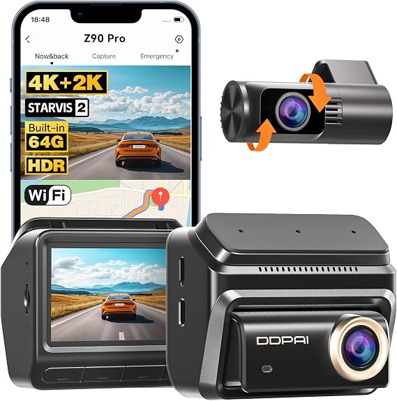 DDPAI Z90 Pro 4K+2K Dual Dash Cam, STARVIS 2 HDR, 64G eMMC Dual Storage