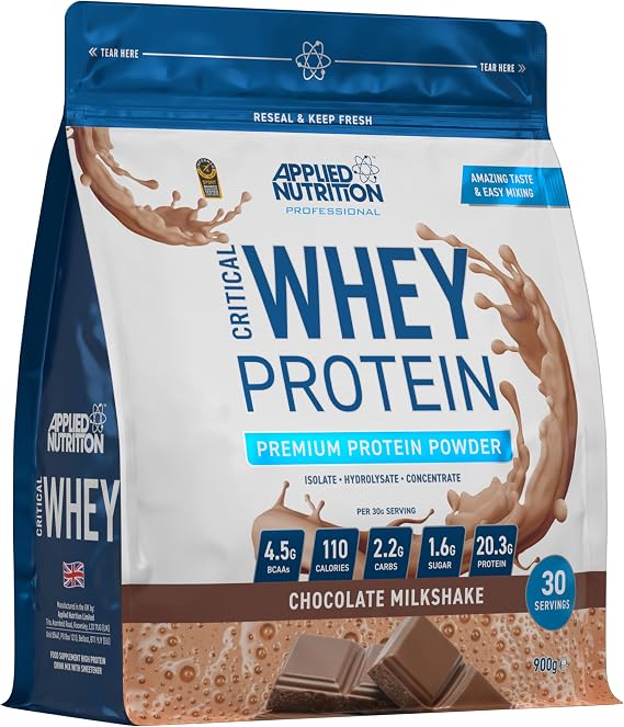 Applied Nutrition Critical Whey Protein Powder 900g - High Protein Powder, Protein Milkshake, Muscle Building Supplement with BCAAs & Glutamine (900g - 30 Servings) (Chocolate)