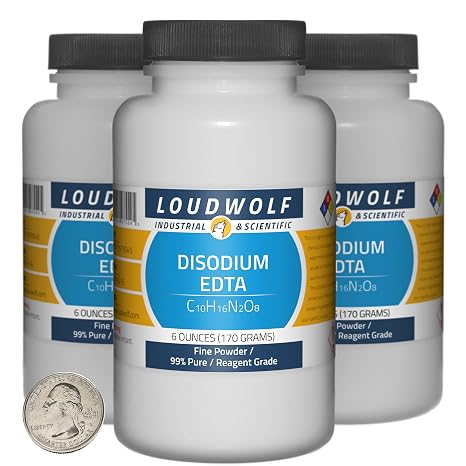 Disodium EDTA / 1.1 Pounds / 3 Bottles / 99% Pure Reagent Grade/Fine Powder