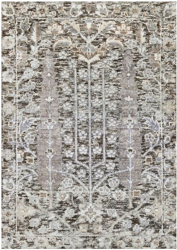 Fossil Gray Hand Knotted Tree Design Silk & Textured Wool Mat Oriental Rug (2'1"x3')