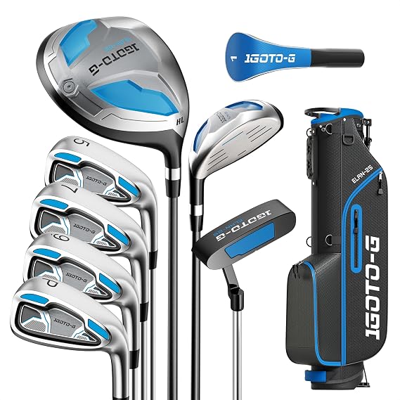 9 Pieces Golf Clubs Set for Men & Women - Right/Left Handed Complete Golf Clubs Full Set Includes Stand Bag with Rain Hood, 1# Drive, 5# Hybrid, 5# 7# 9# PW# Irons and Putter