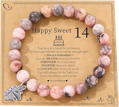JSJOY Birthday Gifts for 6-16 Years Old Girls Unicorn Natural Stone Healing Crystal Bracelet for Daughter Granddaughter Sister Niece Inspirational Teen Girl Gifts Ideas