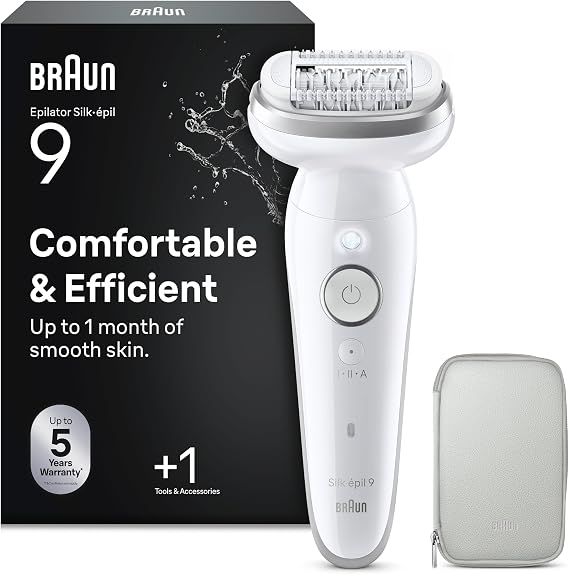 Braun Silk-épil 9 Women's Epilator/Hair Remover for Long-Lasting Hair Removal, 9-011, White/Silver
