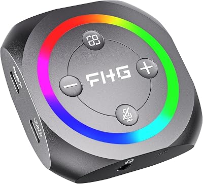 FHG DAC, External USB Sound Card Gaming DAC with 7.1 Virtual Surround Sound for Gaming HeadsetPS4PS5Xbox One, 5 in 1 Hub, Supports AI Noise Cancellation wMic