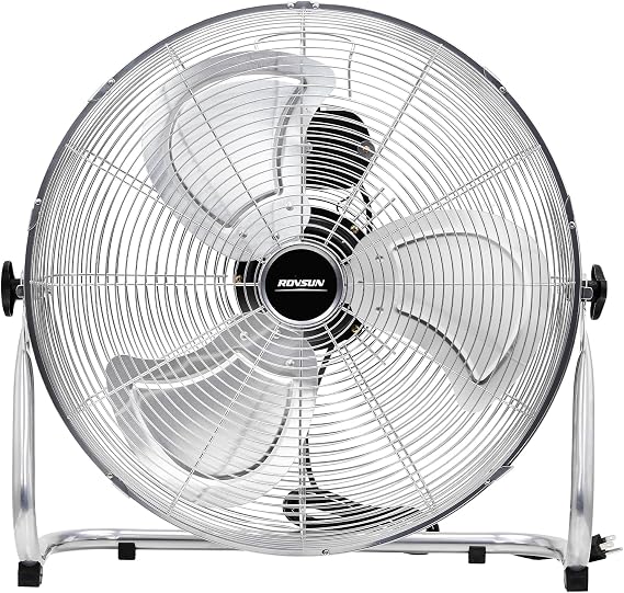 ROVSUN 20'' Floor Fans, High Velocity Heavy Duty Metal Industrial Floor Fan for Commercial & Residential, High Power Fan w/ 90-180 Adjustable Tilt, Metal Fan for Garage, Gym, Home, Bedroom, Black