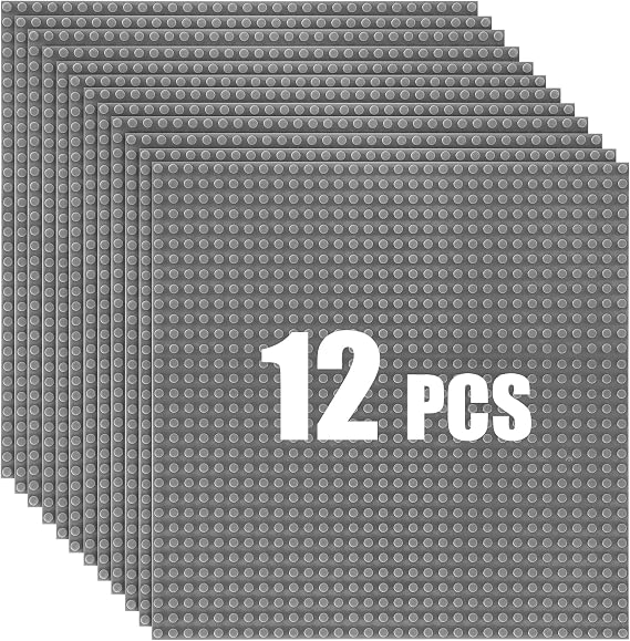HUIZDQ 12 Pack Classic Baseplates Building Plates for Building Bricks 100% Compatible with All Major Brands-Baseplate, For Kids 3 Years Up, 10" x 10", Grey
