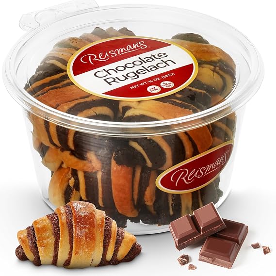 Chocolate Rugelach | Dairy-Free, Nut-Free, OU Kosher-Certified Mini Croissants | Breakfast Pastry | Coffee and Tea Snack | Bakery Fresh Pastries - 14 oz. | Reisman's Bakery