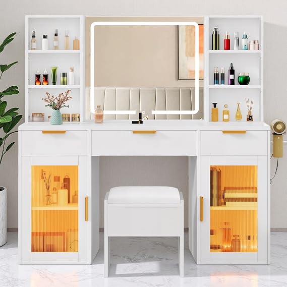 DWVO 56.3" Makeup Vanity with LED Lighted Mirror