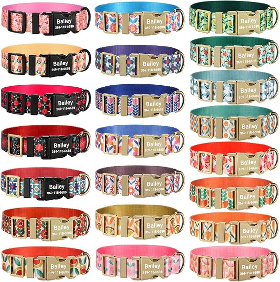 PETDURO Personalized Floral Pattern Dog Collars with Name and Phone Number