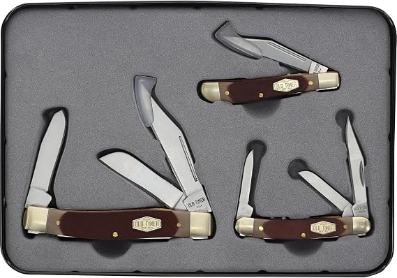 Old Timer Schrade 3-Folder Combo with Saw Cut Handles & Gift Tin
