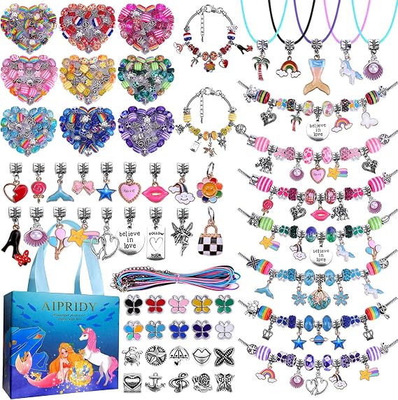 AIPRIDY Charm Bracelet Making Kit,Unicorn Mermaid Crafts Gifts Set Can Inspires Imagination and Creativity,Jewelry Making Kit Perfect Gifts for Girls 5-12 Years Old (150 Pieces Aqua)
