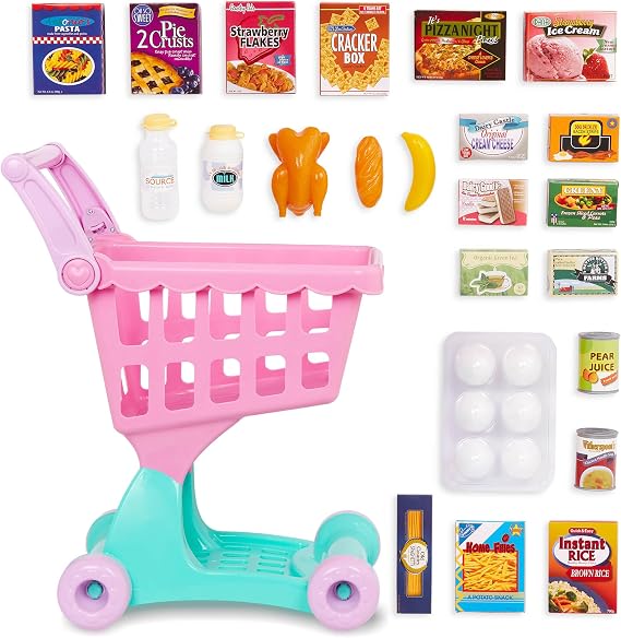Battat Play Circle Shopping Day Grocery Cart with Accessories - Pink