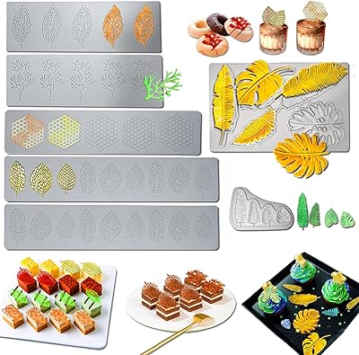 7PCS Leaf Molds Silicone,Acxydm Tuile Molds Silicone Fondant Molds Baking Molds,Chocolate Molds Set with Silicone Leaf Mold and 3D Beehive Candy Lace Silicone Molds for Making Sugar Craft,Cupcakes