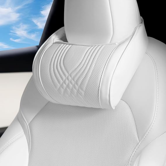 Car Headrest Memory Foam Neck Pillow for Driving White, 1 Pack