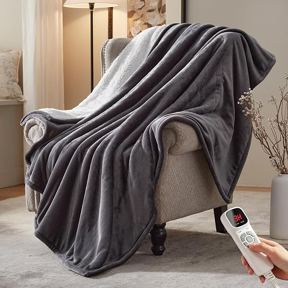 Electric Heated Blanket,50"x60" Heating Throw Flannel London Grey