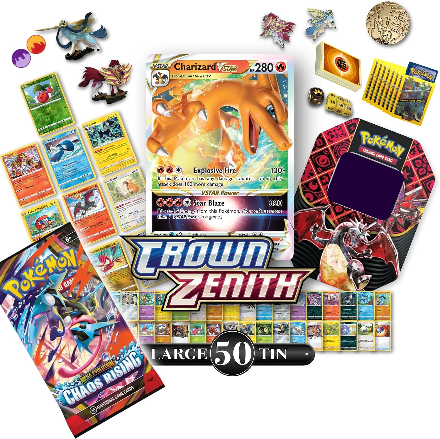 Ultimate Pokemon Sword&Shield Large Mystery Tin w/ 50 Pokemon cards incl. 10x Holos | 1x Ultra Rare Sword&Shield Card | 1x Official Pokemon Large Tin, 50x Sleeves, 50x Energy Cards + more | Poke Bruvs