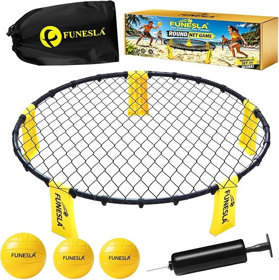 Roundnet Game Set - Outdoor Beach Volleyball Game, Quick Setup Non-Slip Ball Game with Hidden Needle Air Pump, Easy Assembly Portable Carry Bag for Beach Garden Lawn Park