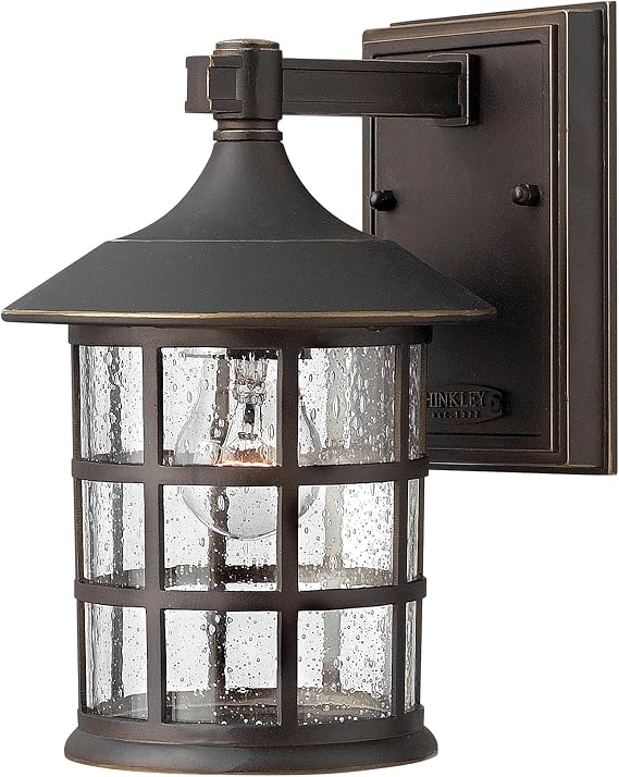 Hinkley Freeport 1800OZ Small Outdoor Wall Mount Lantern, New England Design, Cast Aluminum, Clear Seedy Glass, Oil Rubbed Bronze