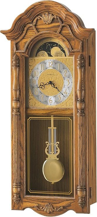 Howard Miller Rothwell Wall Clock 620-184 – Golden Oak Home Decor with Brass Pendulum with Quartz Dual-Chime Movement