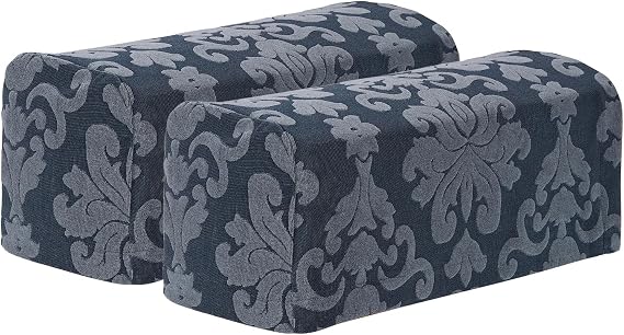 sourcing map 2Pcs Stretch Armrest Covers, Polyester Vintage Jacquard Soft Couch Arm Slipcovers Anti-Slip Furniture Protector for Chairs Couch Sofa Recliner, Gray