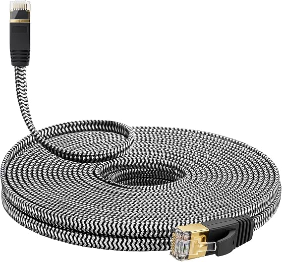 Cat 7 Ethernet Cable 150ft - Nylon Braided Flat High Speed Internet Cable LAN Cable Shielded Fast and Stable Ethernet Cord for Home and Office
