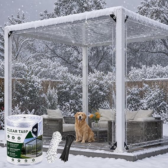 Şeffaf halkalı branda, PVC su geçirmez, yırtılmaya dayanıklı koruyucu kapak, dış mekan teras, çardak, sera, bahçe mobilyaları, 450 g/m² (boyut: 0,5 x 2 m)