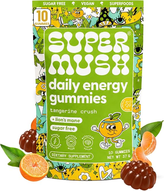 SuperMush Daily Energy Gummies - Lion's Mane & Cordyceps - 10 Count
