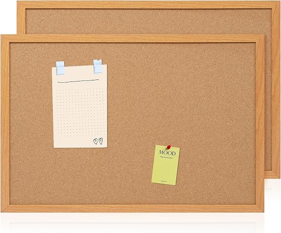 2 Pack Cork Bulletin Board 20 x 30, Wood Framed Corkboard for Wall | Hanging Office Message Board, Large Notice Pin Board with 30 Push Pins, 10mm Natural Cork, For School, Home & Office