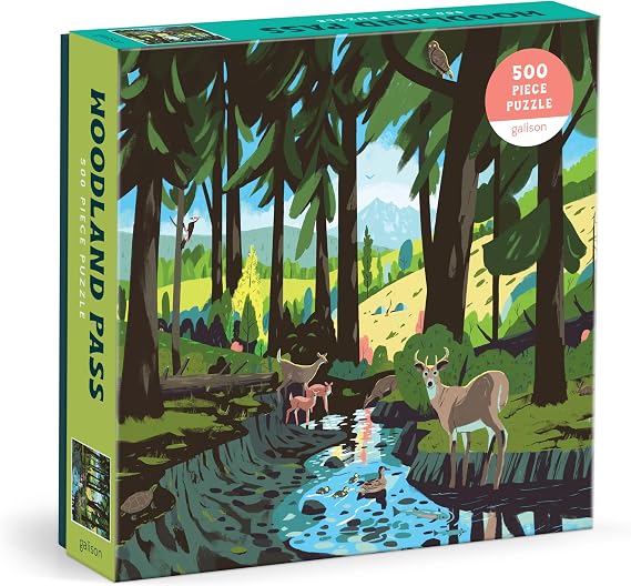 Galison Woodland Pass 500 Piece Jigsaw Puzzle Featuring Beautiful Artwork of an Evergreen Scene of Woodlands and Wildlife