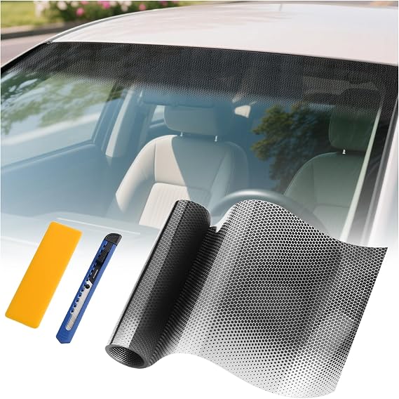 2026 Upgraded Car Window Tint Kit,Static Cling Front Windshield Tint Strip with Honeycomb Design for Blocking Sunlight & Heat,Universal Car Tints for Window,Windshield