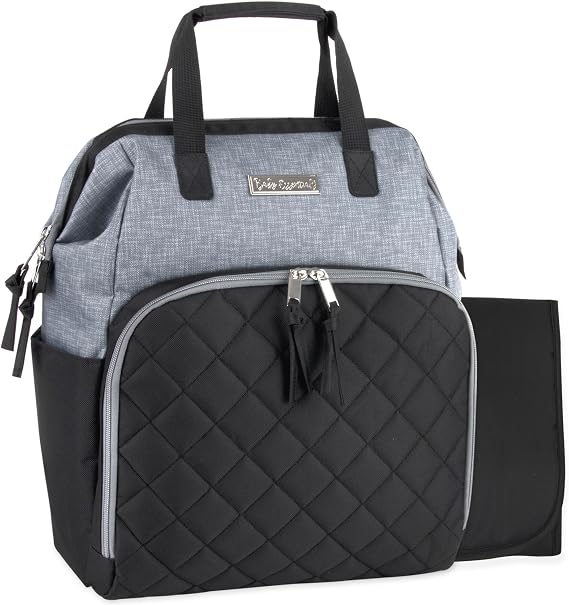 Baby Essentials Super Cooler Main Frame Diaper Backpack with Changing Pad, Stroller Straps, Insulated Bottle Compartment (Black/Grey)