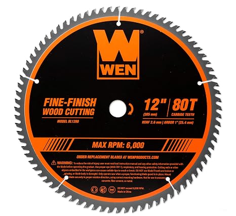 WEN BL1280 12-Inch 80-Tooth Fine-Finish Professional Woodworking Saw Blade for Miter Saws and Table Saws