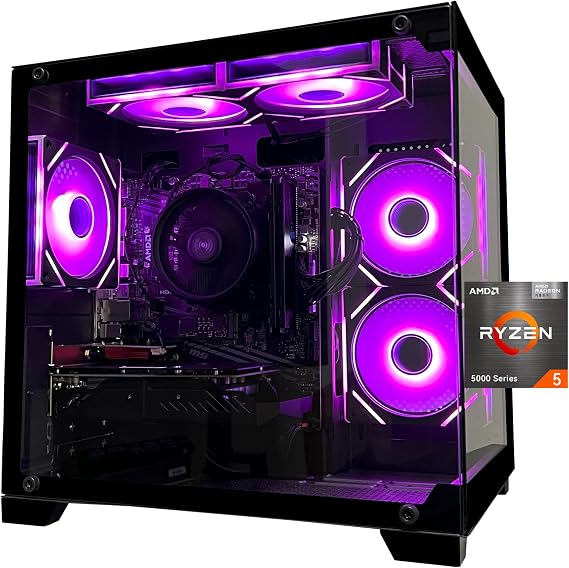 SKYESEV Gaming Desktop Computer PC,AMD Ryzen 5 5600,RTX3050 6GB,32GB DDR4 | 1TB M.2 NVMe PCle,ARGB Fan,WiFi,Game Design Office Console,Sea View Room, Tower