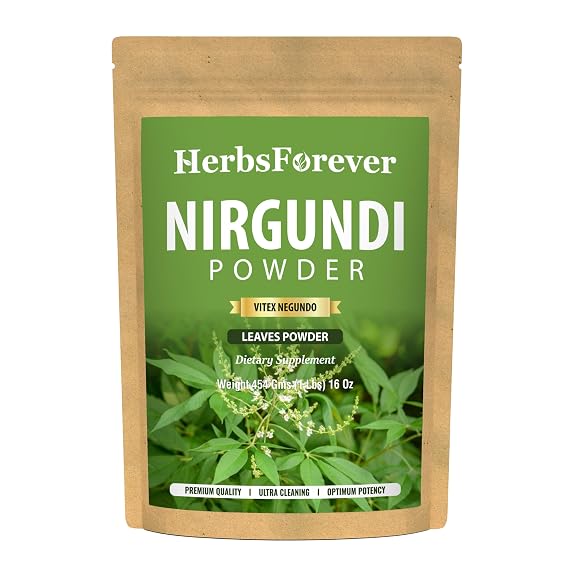 HerbsForever Nirgundi Powder Vitex Negundo Balancing Vata and Ushna Non GMO, Vegan 454 GMS