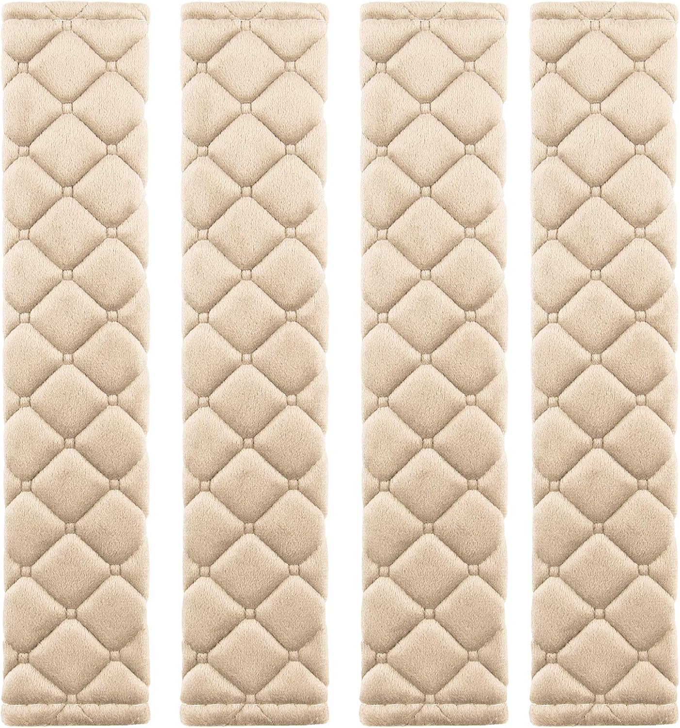 4 Pack Universal Car Seat Belt Pads, Adult Seat Belt Shoulder Strap Covers Harness Pad for CarBag,Soft Comfort Helps Protect You Neck Shoulder from The Seat Belt Rubbing 4pack-Beige